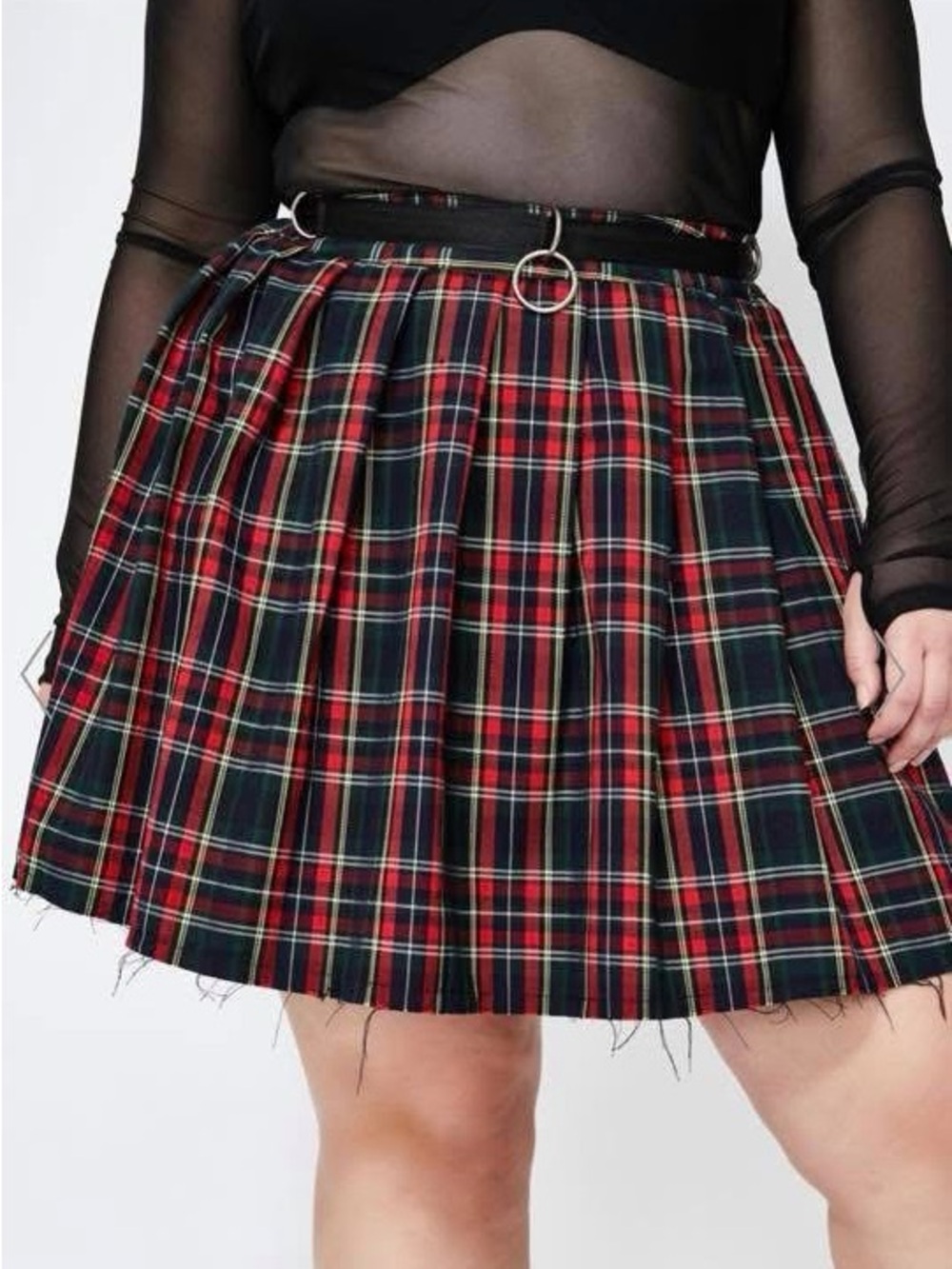 Dolls Kill Red & Black Plaid Pleated Mini Skirt